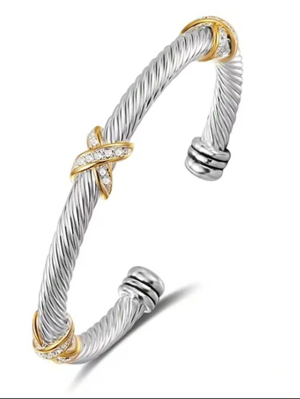 Sterling-Tone Twisted Cable Cuff Bracelet with Gold Accents